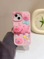 قاب گوشی آیفون مدل خوک کله فنری صورتی رنگ