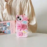 قاب گوشی آیفون مدل خوک کله فنری صورتی رنگ