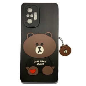 کاور سیلیکونی مدل خرس تدی نیویورک مشکی رنگ بهمراه آویز, مناسب برای گوشی شیائومی MI NOTE 10 PRO/4G
