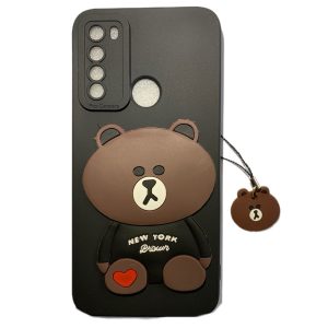 کاور سیلیکونی مدل خرس تدی نیویورک مشکی رنگ بهمراه آویز, مناسب برای گوشی شیائومی MI NOTE 8