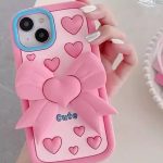 کاور سیلیکونی پاپیونی برجسته صورتی رنگ مناسب برای گوشی آیفون